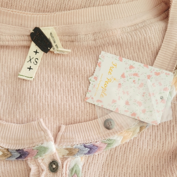 Nwt FREE PEOPLE Rainbow Thermal Henley Top | Pink | Size- XS - Picture 12 of 12